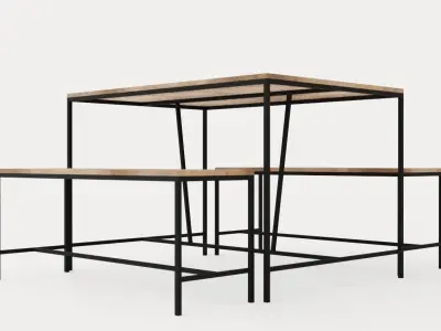 Urban Dining Table and Bench Set Low-poly 3D model