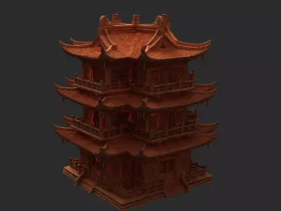 Chinese ancient house   Low-poly 3D model get