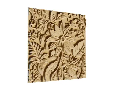 mural flowers decor set wall panel 04  3D model