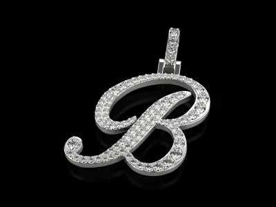 Pendant B 3d model initial gold with diamonds 3D print model