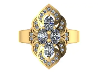 Quad Oval Ruby Diamond Halo Ring 3D print model