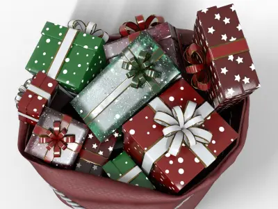 Santa Gifts with Bag For Christmas Low-poly 3D model