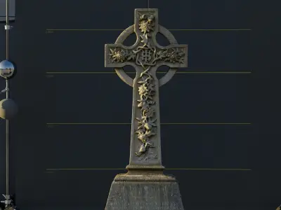 Gravestone Celtic Cross Leaves Decoration  Low-poly 3D model