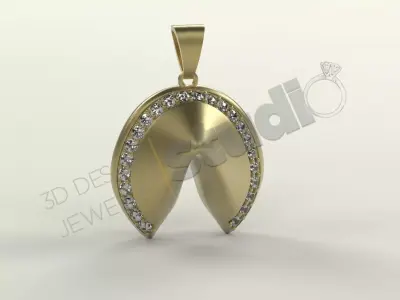 Fortune cookie pendant with stones 3d print 3D print model