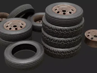 Old Rusty wheels Low-poly 3D model