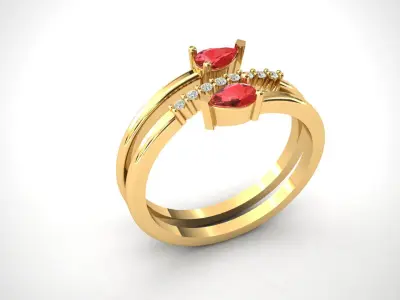 Elegant Dual Pear Diamond Gold Ring  3D print model