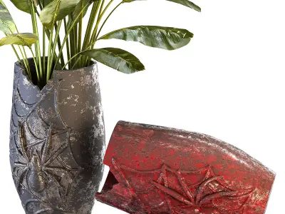 Concrete Pot Plant Set 05 3D model