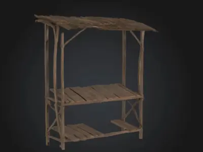 Wooden Market Stall Whole Model STL OBJ 3D model