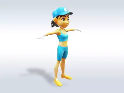 3D Cartoon character t pose sport girl gym Low poly 3D model 3D model