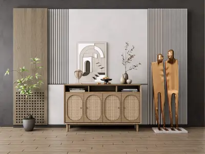 Sideboard with wall panel and flooring 20 3D model