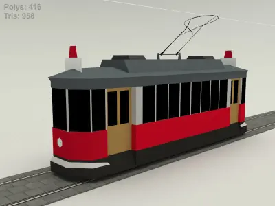 Old Tram Low-poly 3D model