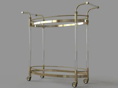 Gold And Acrylic Bar Cart Clear Gold 3D model