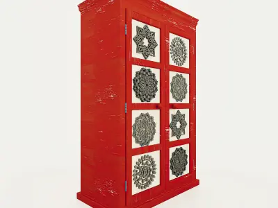 Wardrobe Mandala Red Painted Wood Free 3D model