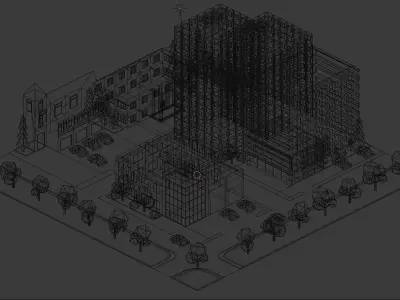 3D Isometric city in Blender Low-poly 3D model
