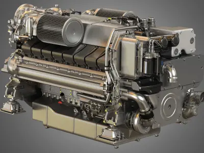  V16 2000 Engine - Yacht Turbo Engine 3D model