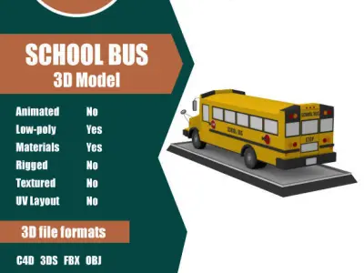 School Bus Low Poly Low-poly 3D model