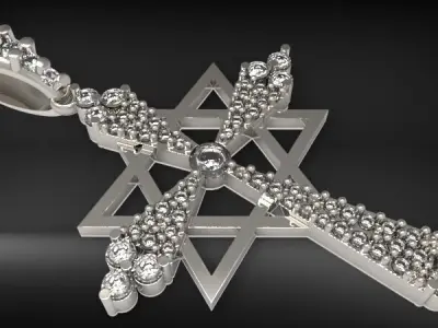 Diamond Star of david cross pendant  3D print model