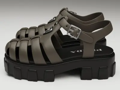 Sandals Prada on platform brown-black Low-poly 3D model