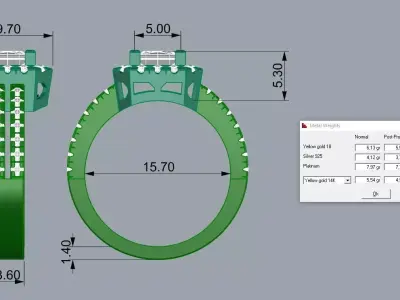 Elegant Princess Gemstone Ring Jewelry 3D print model