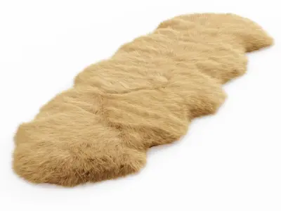 Fluffy decorative carpet made of Icelandic sheepskin fur 3D model