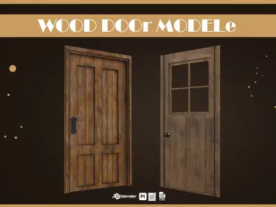 Wooden Door Pack  Low-poly 3D model