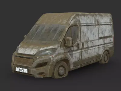 049 Abandoned Car - FIAT Ducato Van Low-poly 3D model