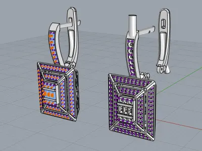 Baguette Diamond Earring 3d model printable 3D print model  3D print model