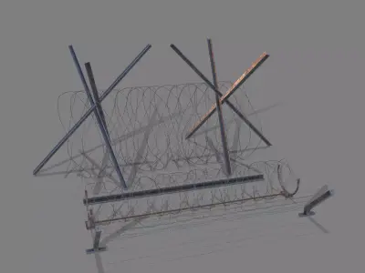 Barbed Wire and Brackets Low-poly 3D model
