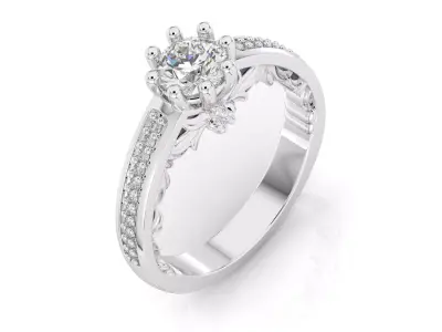 D-1860 diamond engagement ring gold 3D print model
