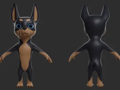 Doberman Dog Cartoon Low-poly 3D model