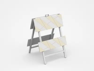 Double Two-Sided Warning Barrier With Yellow White Strips  3D model