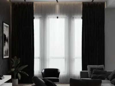 Livingroom and kitchen interior design  minimalism style 3D model