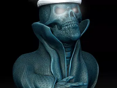 Wall Lamp Skull with cloak  collar with top hat  open eyes 3D print model