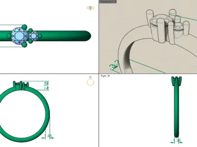 Engagement ring with two diamonds 3D print model