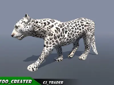 Lowpoly Wild Animals White Leopard Rigged 3D model Low-poly 3D model