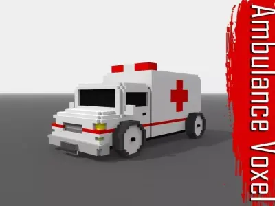 Voxel Ambulance  Low-poly 3D model