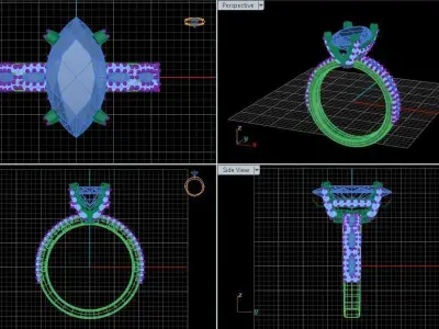Engagement Ring With Round and Marquise Diamonds  3D model