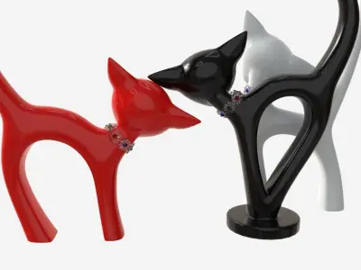 Decorative Ceramic Cats Set 3D model