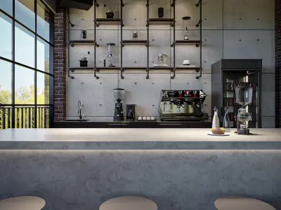 Industrial 3D Lounge CoffeeShop Blender - Fbx - Obj Low-poly 3D model