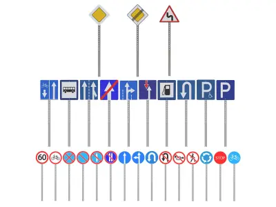 Traffic Road Signs Set 01 Low-poly 3D model