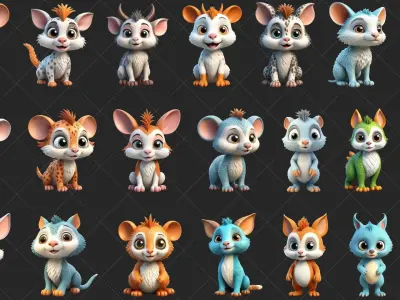 100 Fantasy Cute Animal 2D Game Asset Texture