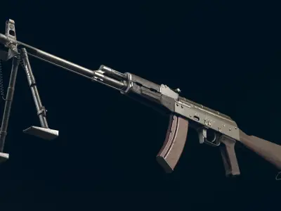 RPK Automatic Rifle equipped with  GL25 and bipod Low-poly 3D model
