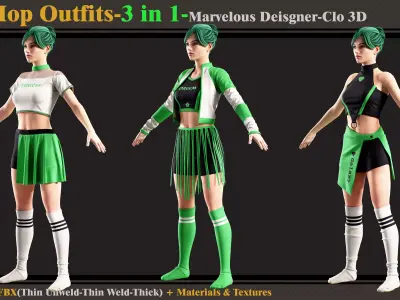 3 in 1 Hip-Hop Outfit-MD-Clo3d-OBJ-FBX-Smart Material- Textures 3D model