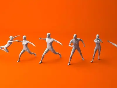 7 Fighting Moves Lowpoly People Minimalist Low-poly 3D model