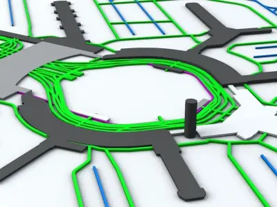 San Francisco SFO Airport Roads Buildings and Public Transport 3D model
