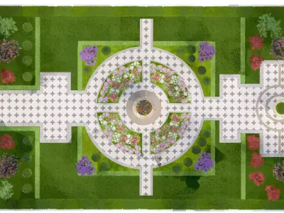 Classic Formal Garden Park 3D Scene Low-poly 3D model