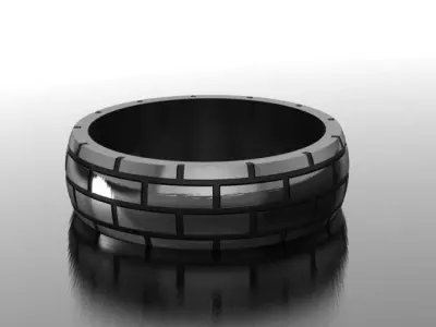 silver  brick ring style for men 3D print model