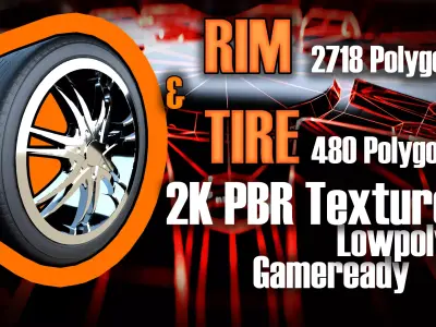 Awesome Rim and Tire 07 Low-poly 3D model