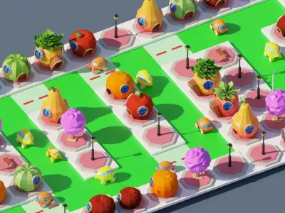 Fruit Street Pack Low-poly 3D model