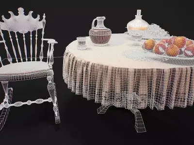 Furniture set with dishes and fruits 3d model Low-poly 3D model